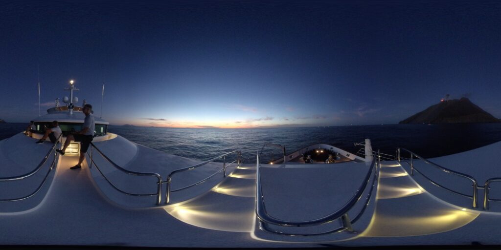 Panorama view on a yacht